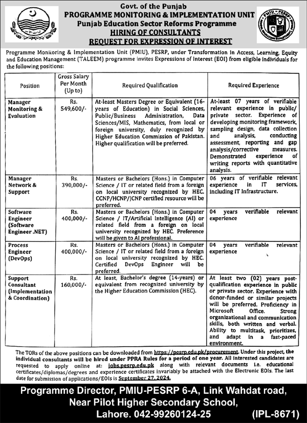 PMIU Punjab Education Sector Reforms Program Jobs 2024 1 PMIU Punjab Education Sector Reforms Program Jobs 2024