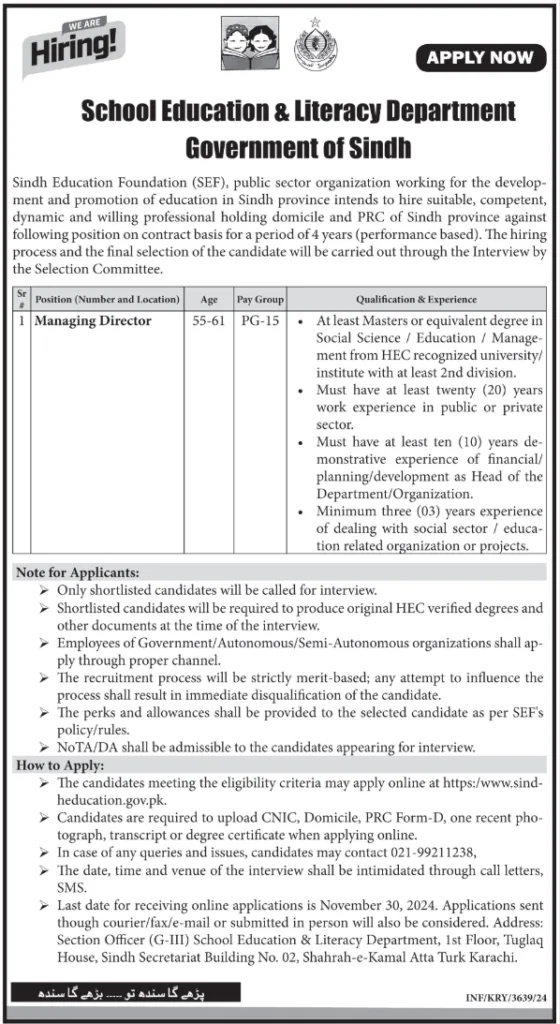 Sindh Education Foundation SEF Jobs 2024 1 Sindh Education Foundation SEF Jobs 2024