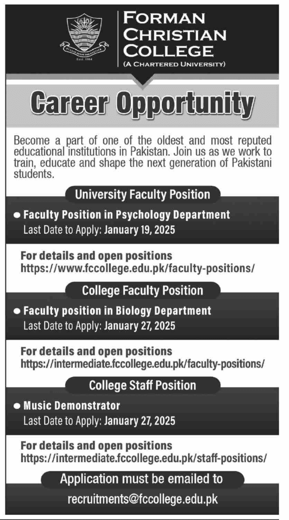Today Forman Christian College Sindh Jobs 2025 1 Forman Christian College Sindh Jobs 2025