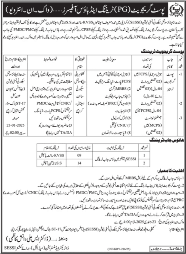 Latest Sindh Employees Social Security SESSI Jobs 2025 1 Latest Sindh Employees Social Security SESSI Jobs 2025