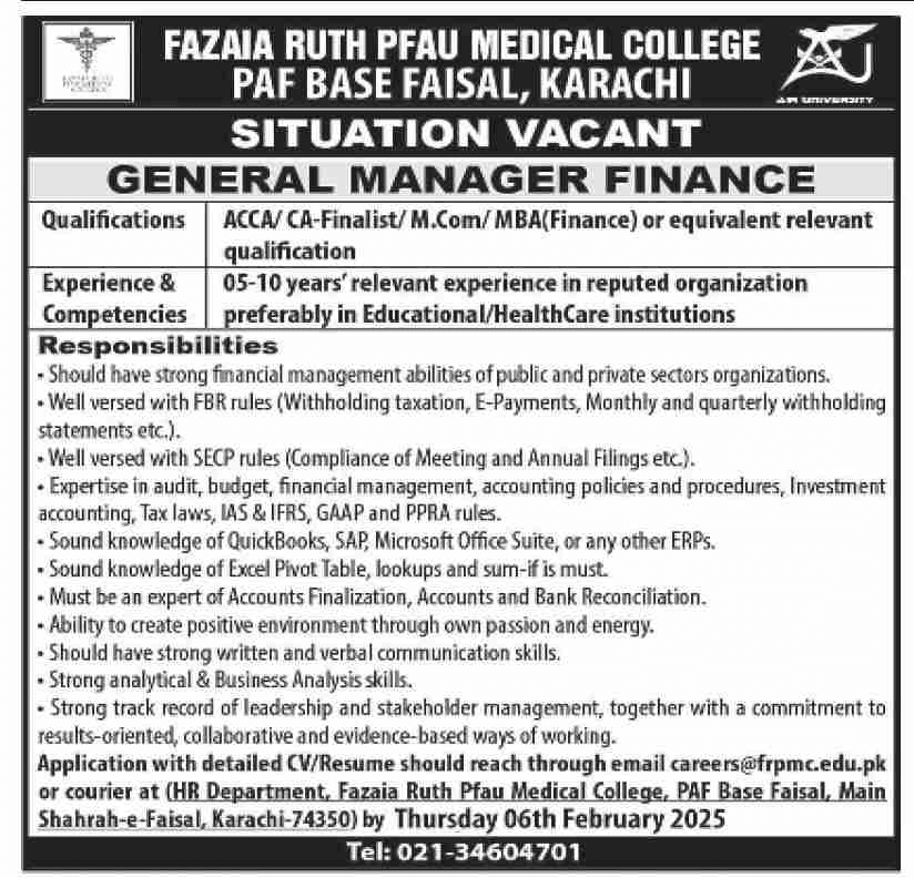 Jobs at Fazaia Ruth Pfau Medical College Karachi Today 2025 1 Jobs at Fazaia Ruth Pfau Medical College Karachi Today 2025