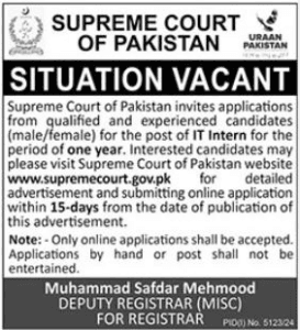 Internship Opportunity at Supreme Court Pakistan 2025
