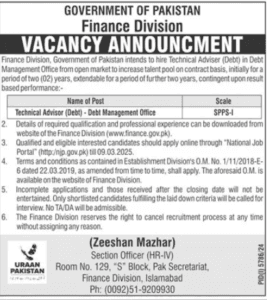 Finance Division Government of Pakistan Today Jobs