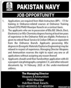 Latest Pakistan Navy Instructor Jobs in Sindh 2025