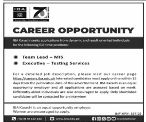 Latest IBA Karachi Jobs 2025 Apply Online Now