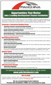 Jobs at Pak China Investment Company Limited 2025 Today