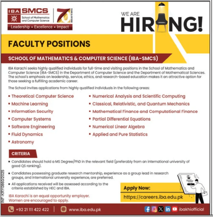Faculty Positions Announced at IBA SMCS Latest 2025 1 Faculty Positions Announced at IBA SMCS 2025