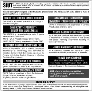 Latest Jobs at SIUT Sindh Institute of Urology 2025