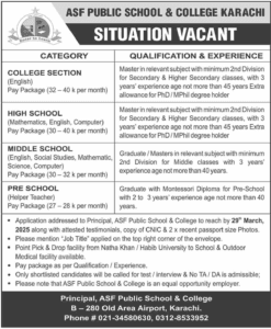 ASF Public School and College Sindh Jobs 2025