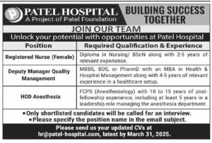 Patel Hospital Nursing Job Opportunities 2025