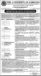 The University of Larkano Job Opportunities 2025