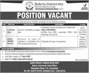 Latest Bahria University Positions Vacant 2025