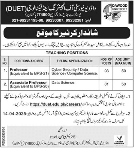 Opportunity at Dawood University of Engineering 2025 1 Opportunity at Dawood University of Engineering