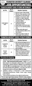 Foundation University Islamabad Opportunities Jobs