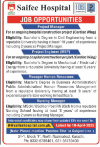 Job Opportunities at Saifee Hospital Karachi