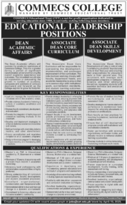 Job Opportunities at Commecs College Sindh