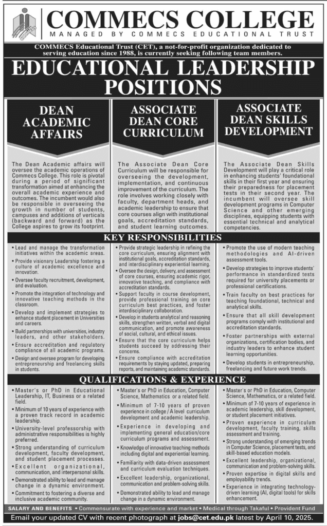 Job Opportunities at Commecs College Sindh 2025 1 Job Opportunities at Commecs College Sindh