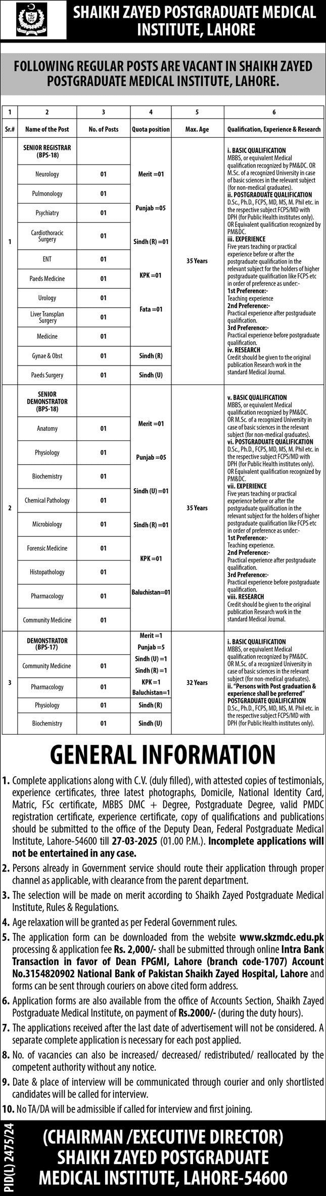 Shaikh Zayed Postgraduate Medical Institute Jobs Today 2025 1 Shaikh Zayed Postgraduate Medical Institute Jobs