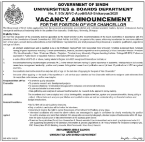 Latest Vice Chancellor Jobs in Sindh 2025