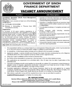 Latest Jobs in Govt of Sindh Finance Department 2025