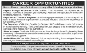 Latest Karachi Manufacturing Company Jobs 2025