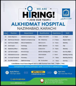 Latest Alkhidmat Hospital NGO Sindh Jobs 2025