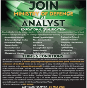 Latest Jobs at Ministry of Defence Analyst Posts 2025