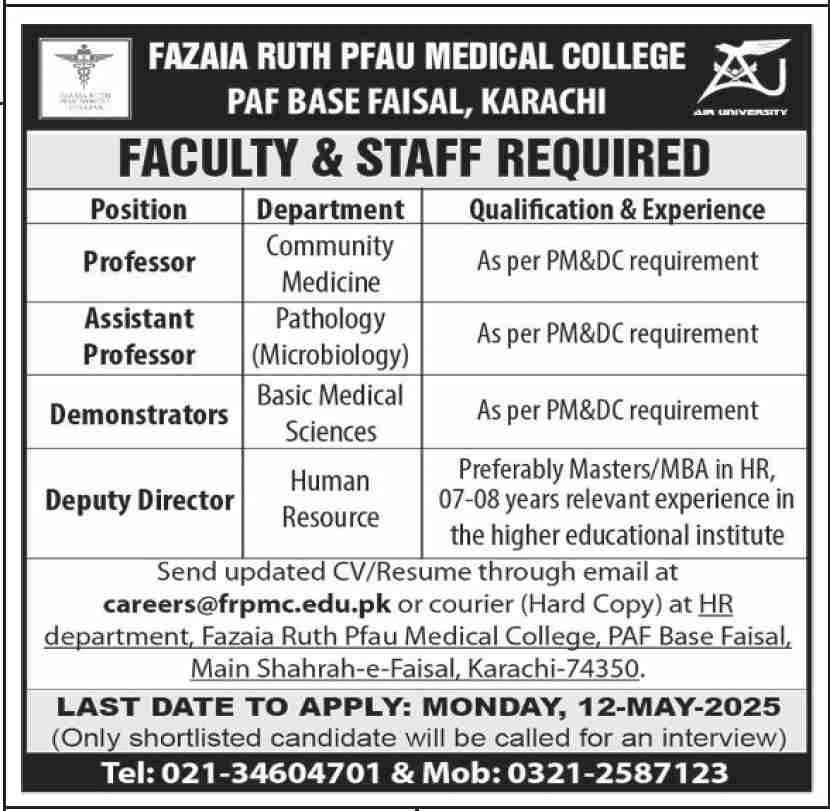 Today Fazaia Ruth Pfau Medical College Jobs New 2025 1 Today Fazaia Ruth Pfau Medical College Jobs New 2025