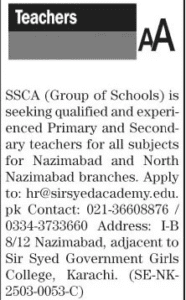 Sir Syed Girls College Teaching Jobs in Sindh 2025