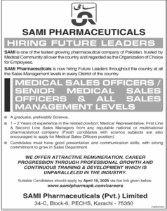 Opportunities at SAMI Pharmaceuticals in Sindh 2025