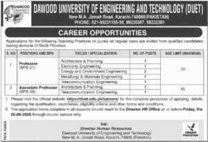 Dawood University DUET Latest Jobs 2025