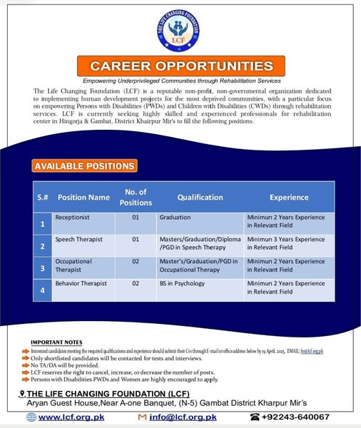 Latest Life Changing Foundation LCF NGO Jobs 2025 1 Latest Life Changing Foundation LCF NGO Jobs 2025