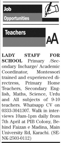 Job Opportunities at Teaching Staff Required Sindh 2025 1 Job Opportunities at Teaching Staff Required Sindh