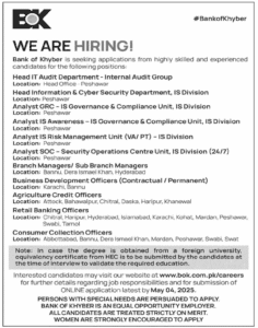 Latest Bank of Khyber Urgent Jobs 2025
