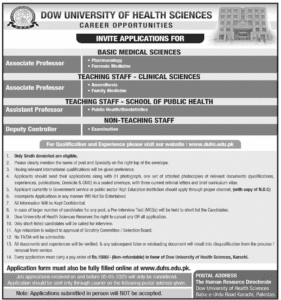 Latest Dow University of Health Sciences DUHS Jobs 2025