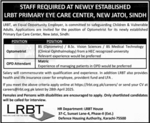 Latest LRBT Primary Eye Care Center Sindh Jobs 2025