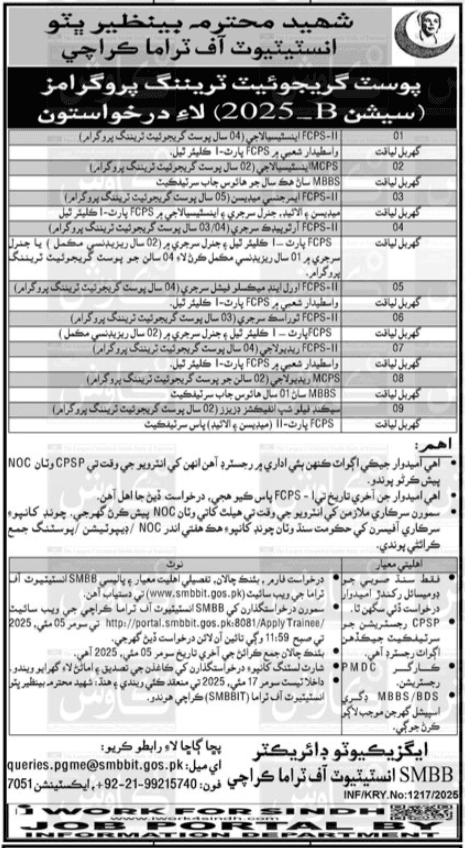 Benazir Bhutto Institute of Trauma Sindh Jobs 2025 1 Benazir Bhutto Institute of Trauma Sindh Jobs 2025