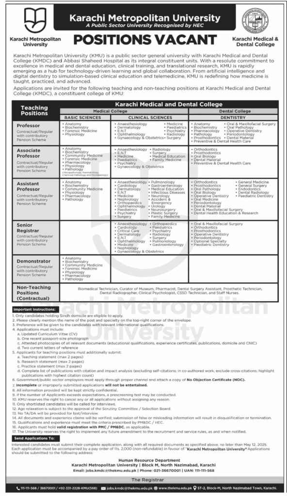 KMU Karachi Metropolitan University Jobs 2025 1 KMU Karachi Metropolitan University Jobs 2025
