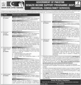 Jobs at BISP Benazir Income Support Programme 2025