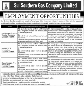 Latest Sui Southern Gas Company Recent New Jobs