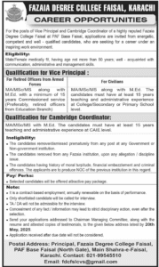 Jobs Positions at Fazaia Degree College Faisal