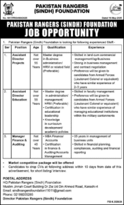 Jobs at Pakistan Rangers Sindh Online Apply