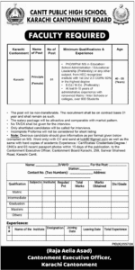 Latest Cantt Public High School Karachi Sindh Jobs