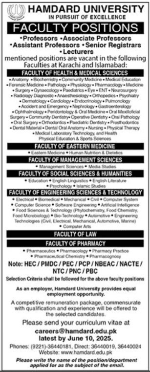 Latest Hamdard University Karachi Jobs 1 Latest Hamdard University Karachi Jobs