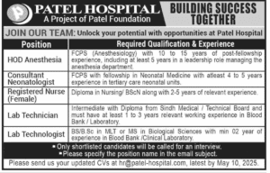 Latest Patel Hospital Jobs Opportunities 2025
